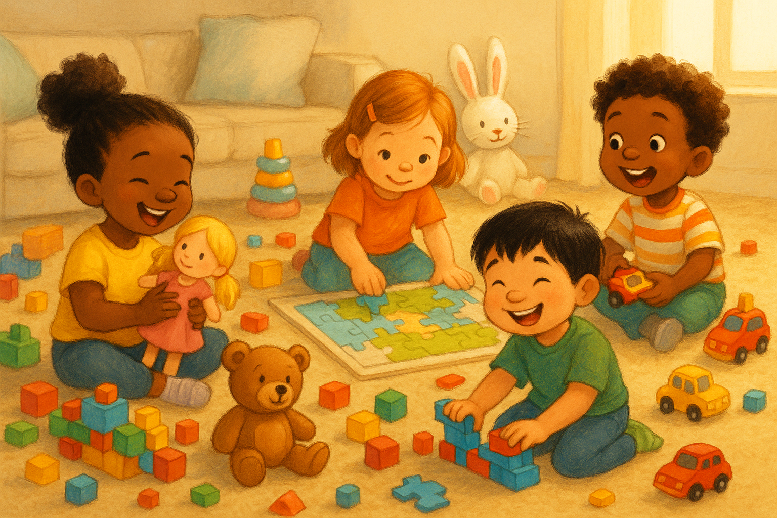 quero uma imagem de crianças e brinquedos